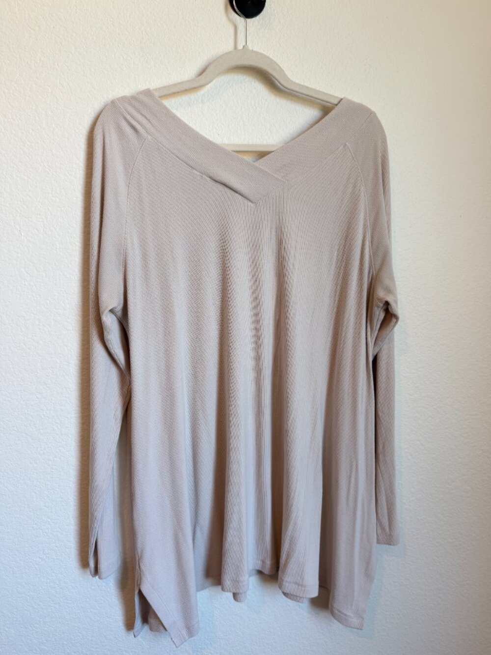 Soft Surroundings XL Asymmetrical Tunic Top Beige Pima Cotton Modal Ribbed Boho - Picture 6 of 9
